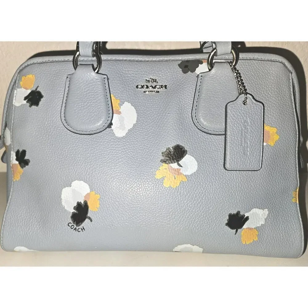 COACH Nolita Blue Floral Print Pebbled Leather Satchel Tote Shoulder Bag 37176 - Picture 4 of 16